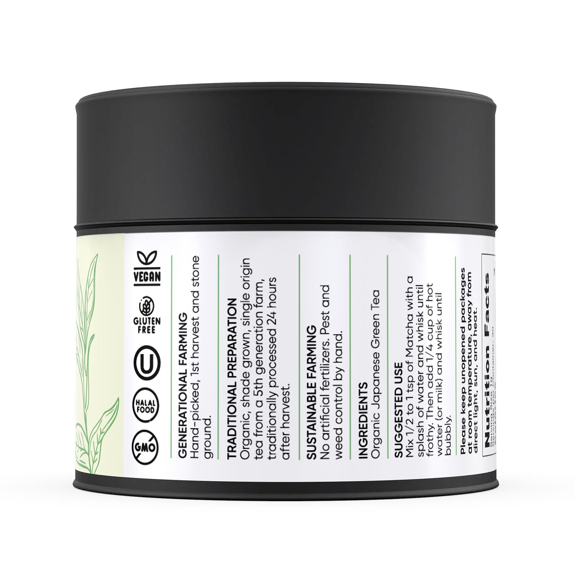 Mcne Organic Japanese Matcha Powder Green Tea - Hand-Picked, 1st Harvest, Ceremonial Grade Matcha Powdered Tea, and Stone Ground from Shizuoka, Japan (30g / 1.1oz)