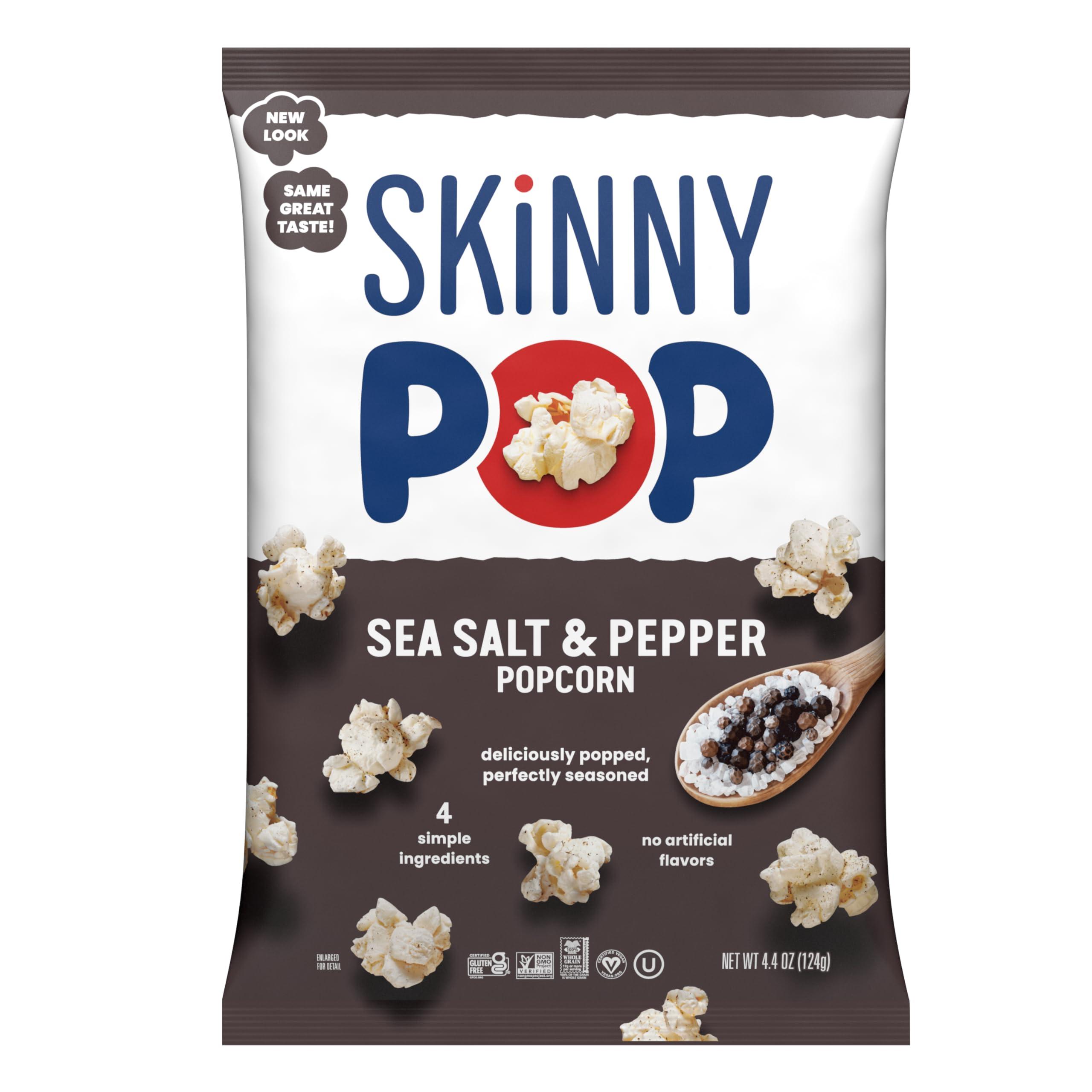 SkinnyPop SkinnyPop Sea Salt & Pepper Popcorn, Gluten Free, Non-GMO, Healthy Popcorn Snacks, Skinny Pop, 4.4oz Grocery Size Bag