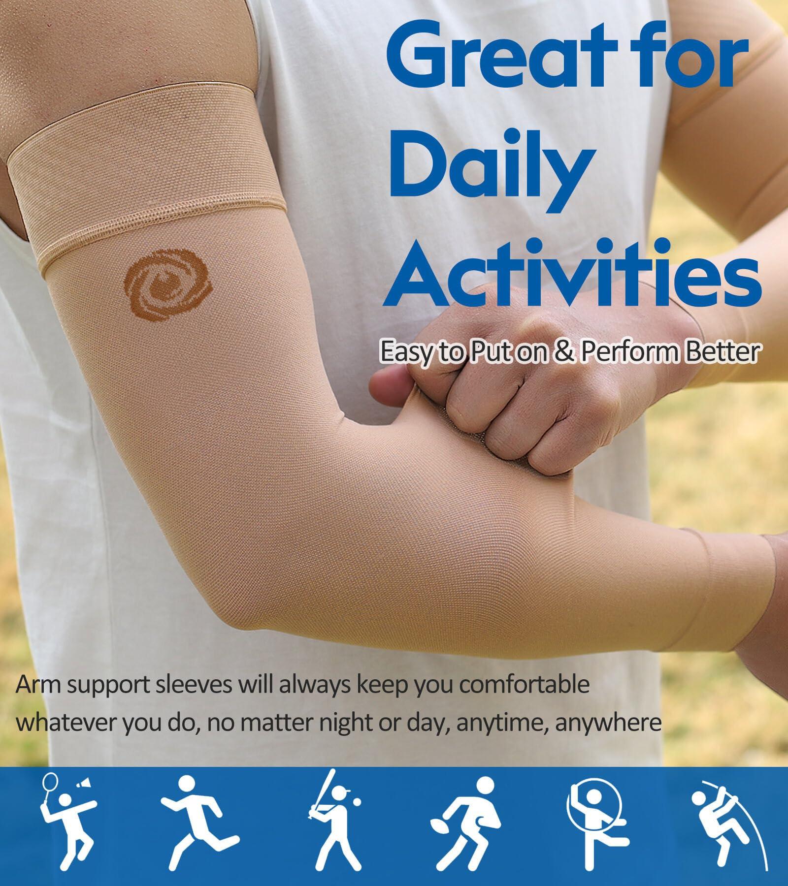 NURCOM NURCOM Medical Compression Arm Sleeve for Men Women, 2 Pack, No Silicone, Soft-In 20-30mmHg for Lymphedema, Lipedema, Pain Relief, Edema, Swelling, Post Surgery Recovery, Beige M