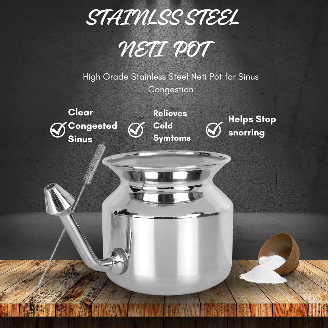 2activelife 2activelife-304 Grade Stainless Steel Ayurvedic Jal Neti Pot for Sinus Congestion and Nasal Cleansing Non-Corrosive Unbreakable Hygienic Smooth Nose Tip Snugly Fits