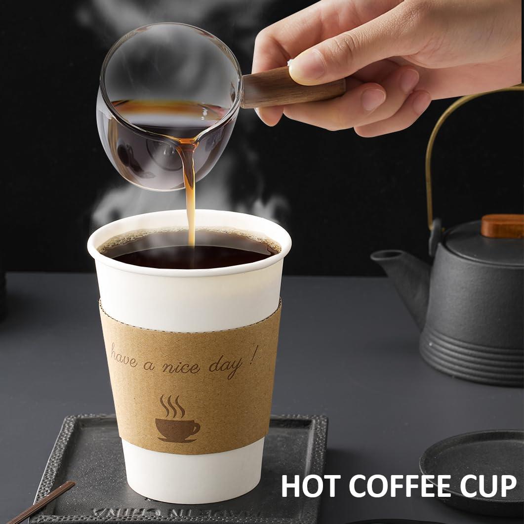 BYSNOW BYSNOW 100 pack 12 oz Disposable Thickened Coffee Cups with Lids, Scald Resistant Hot Cups with Sleeve and Straw, To Go Coffee Cups for Home, Office, Cafes and Party (White 12oz)