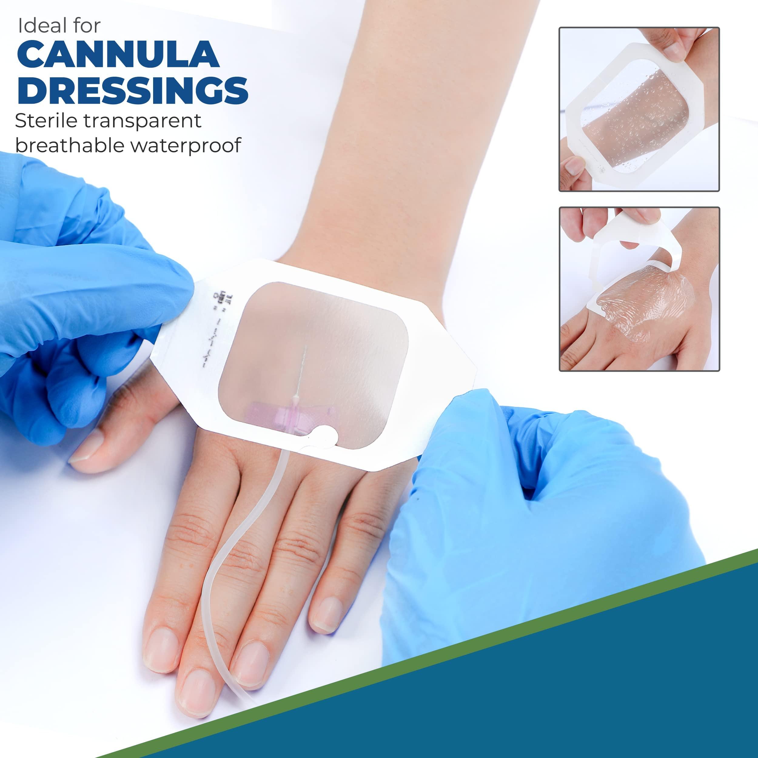 Sanitized Care Premium Transparent Film Dressing, 4\" x 4.75\" Pack of 50 Waterproof Wound Bandage for Post Surgical Shower or IV Shield, Clear Tattoo Aftercare Bandage & Adhesive Patches