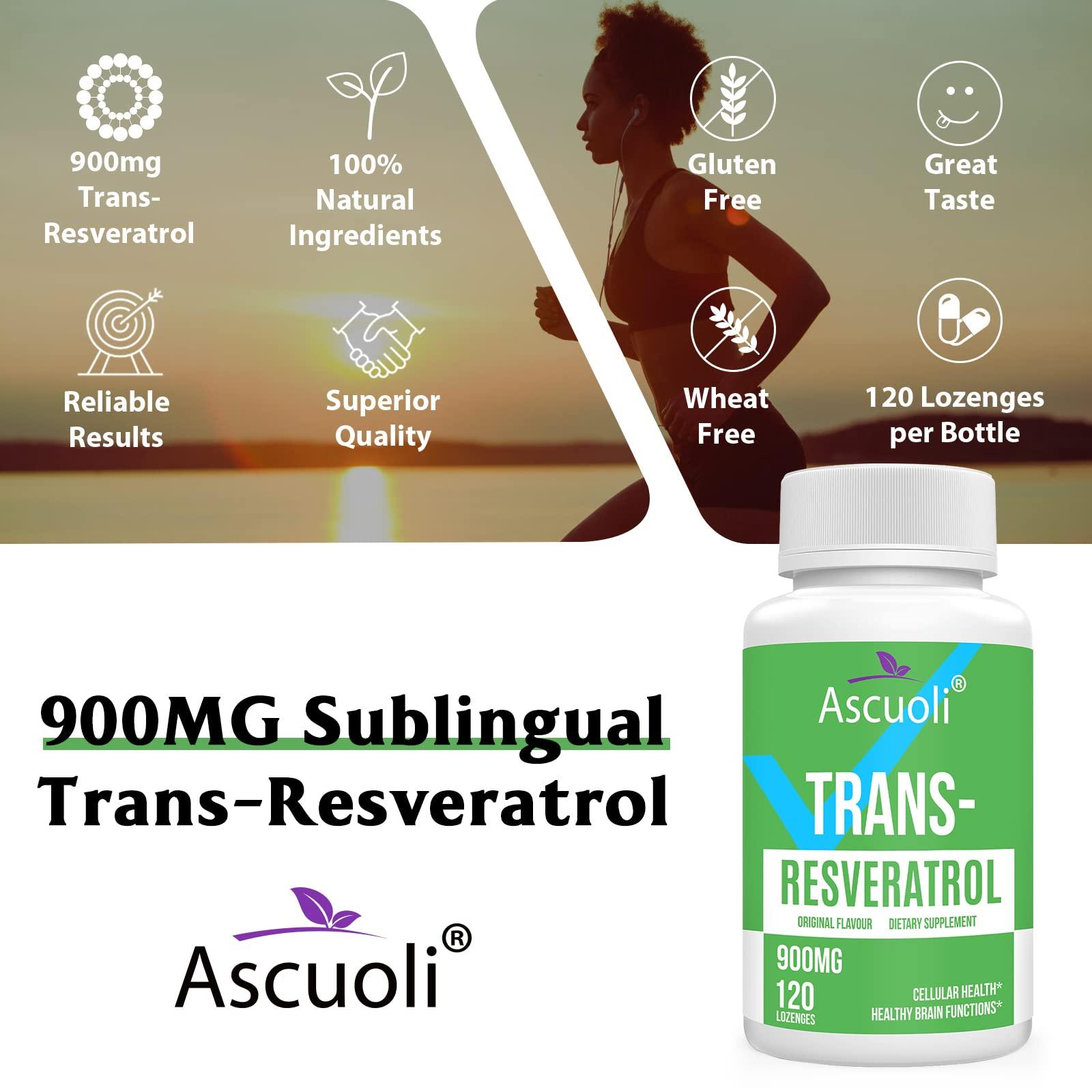 Ascuoli Sublingual Trans-Resveratrol Purity 99%, 3-in-1 Advanced Formula Resveratrol Supplement for Boost NAD+, Immune & Energy Support, Anti-Aging, Skin Health & Antioxidant, 240 Lozenge (240-Day Supply)
