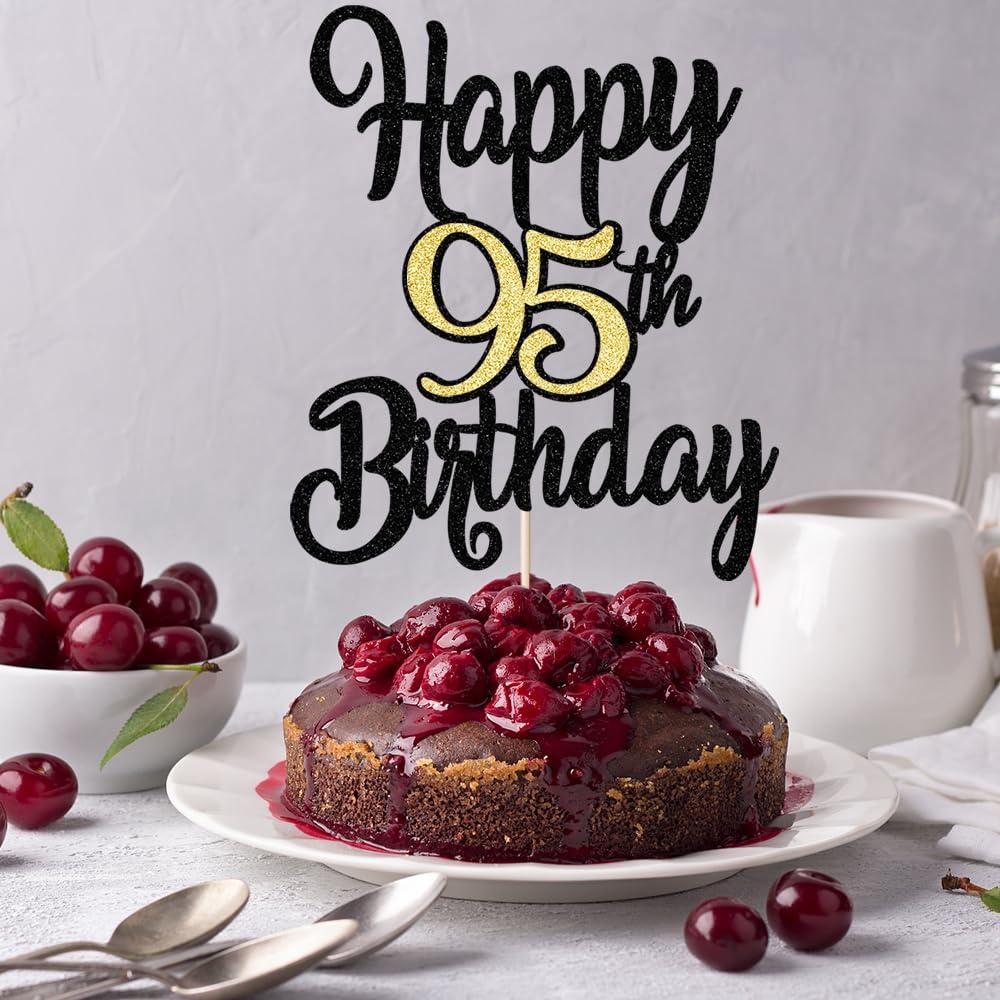 Bekaterea Black Gold Happy 95th Birthday Cake Topper, Cheers to 95 Years Birthday Cake Decoration,95 Fabulous Cake,95th Anniversary Cake Topper,men and women 95 years old happy birthday Party Decoration