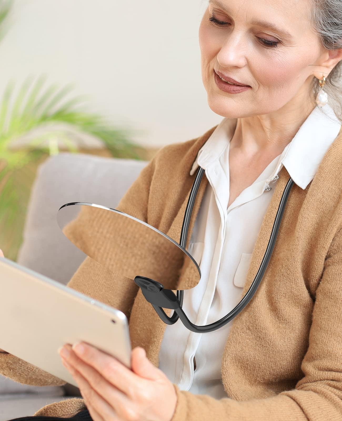 Sagefidere 3X Hands Free Magnifying Glass for Close Work,Neck Wear Large Magnifying Glass for Reading Books,Sewing, Cross Stitch,Low Vision Seniors with Aging Eyes(Black)