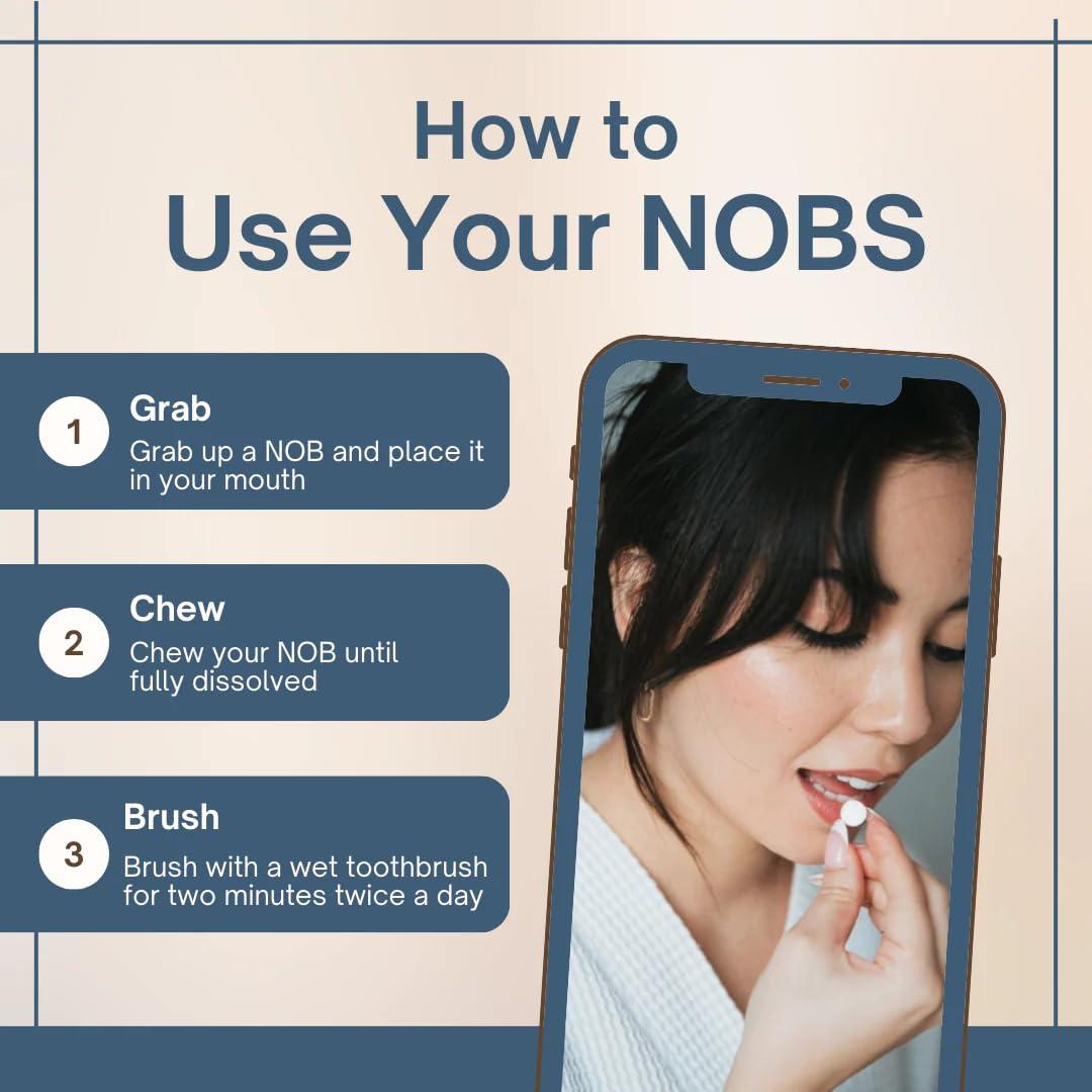 Bim NOBS (No Bad Stuff) Toothpaste Tablets - Nano Hydroxyapatite, Fluoride & Plastic Free, Eco & Travel Friendly - Remineralize with NHA (3 Month)
