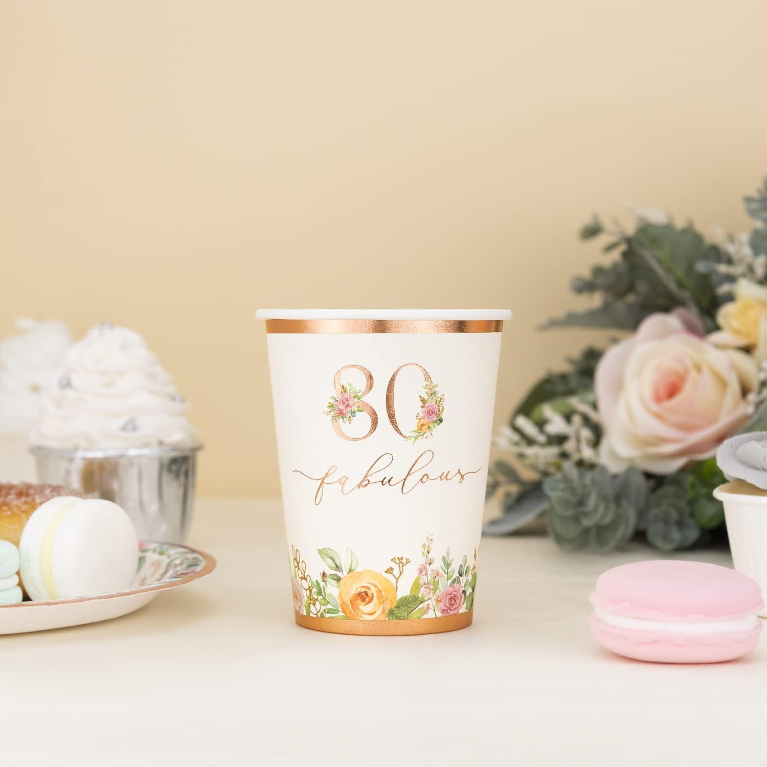 Crisky Crisky 80th Birthday Napkins and Plates for Women Rose Gold Floral Party Decoration, 80 and Fabulous Plates and Napkins for Women 80th Birthday.