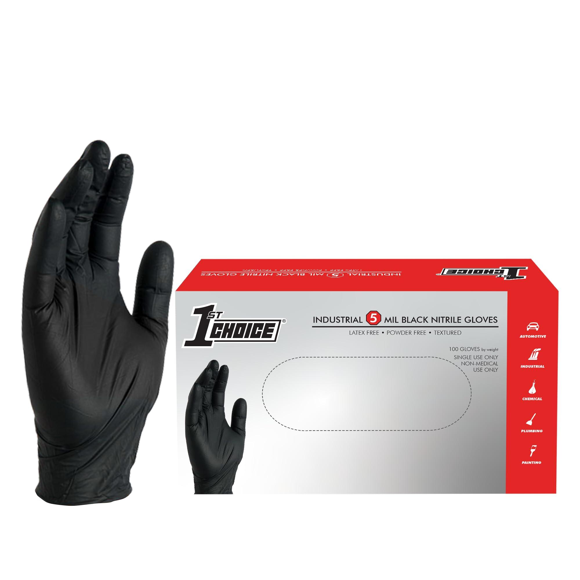 1st Choice 1st Choice Black Gloves Disposable Latex Free - Nitrile Gloves Medium Black Gloves Gloves for Cooking - 5 mil, Box of 100