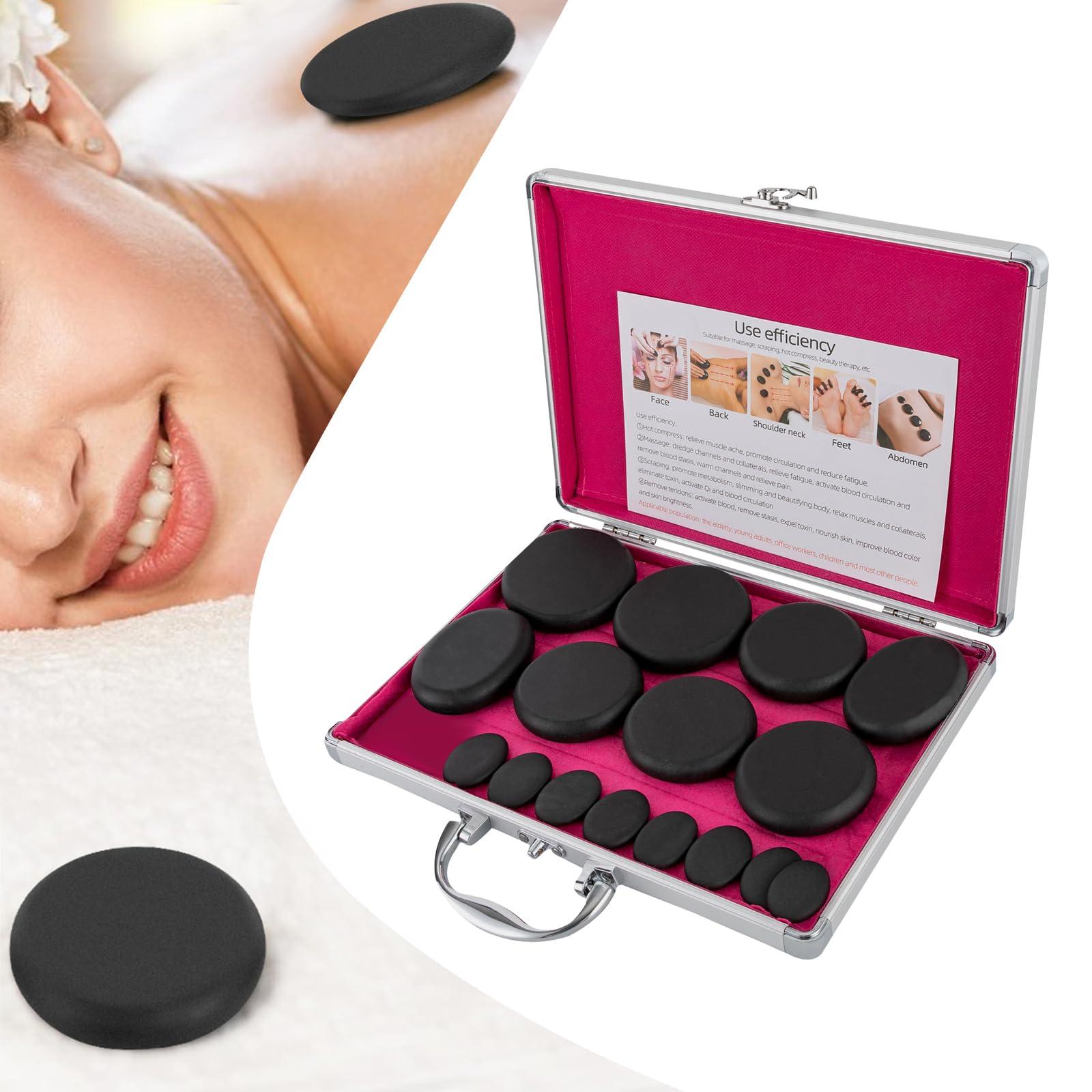 SHZICMY Hot Massage Stone Volcanic Stones, 16Pcs Hot Massage Stone Volcanic Stones Kit Natural Basalt Rock SPA Massage Stone Heater Kit Pain Relief Massage Therapy (USA Stock)