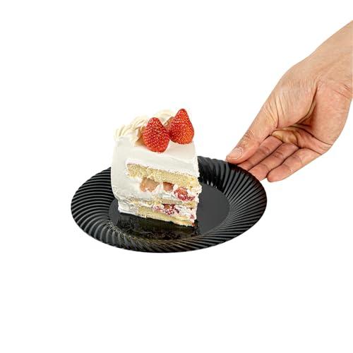 Restaurantware Restaurantware Moderna 7 Inch Premium Disposable Plates 40 Round Plastic Plates For Parties - Wave Pattern Heavy-duty Black Plastic Dinner Plates For Warm And Cold Foods Ideal For Cafes