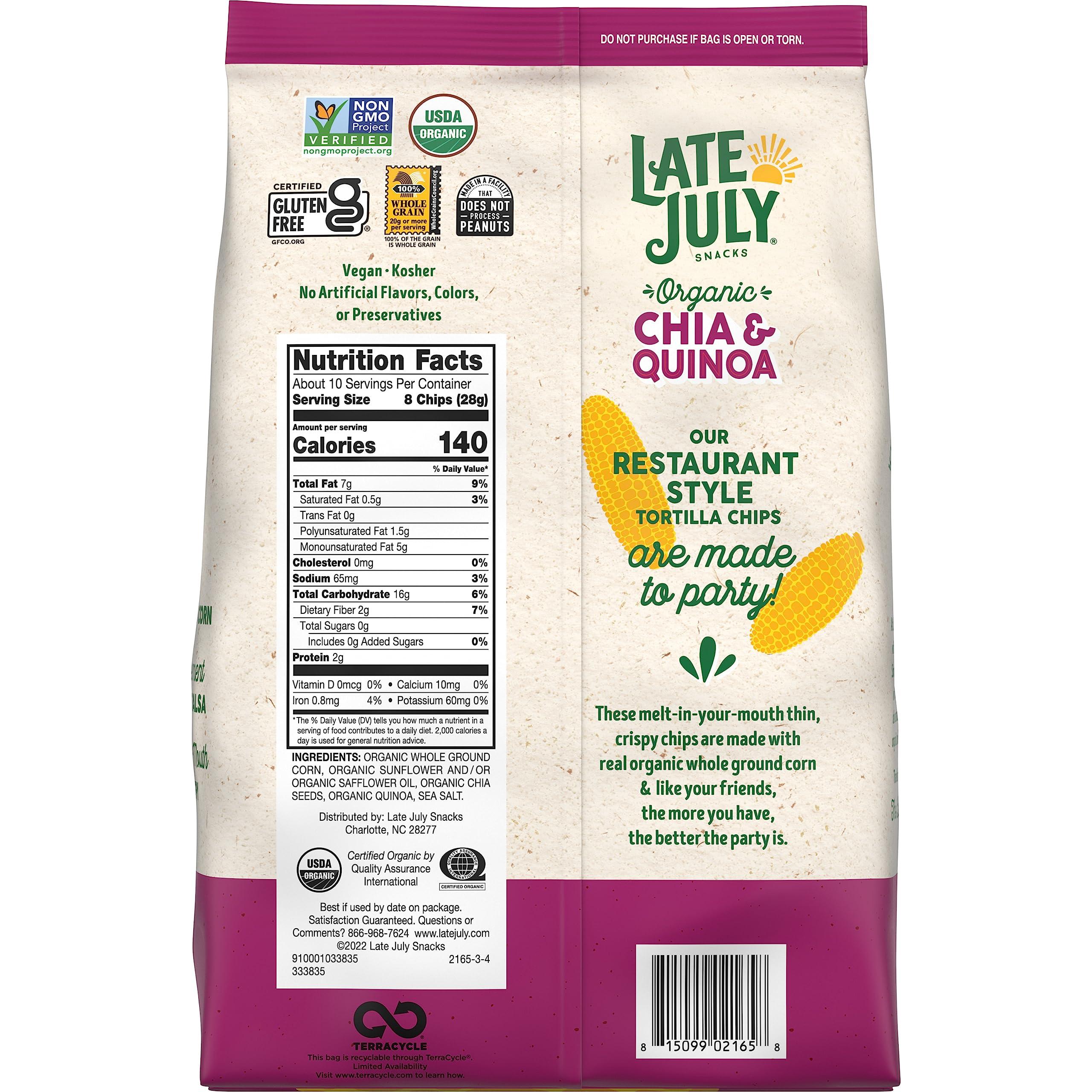 Late July Late July Snacks Thin and Crispy Organic Tortilla Chips with Chia and Quinoa, 10.1 oz Bag