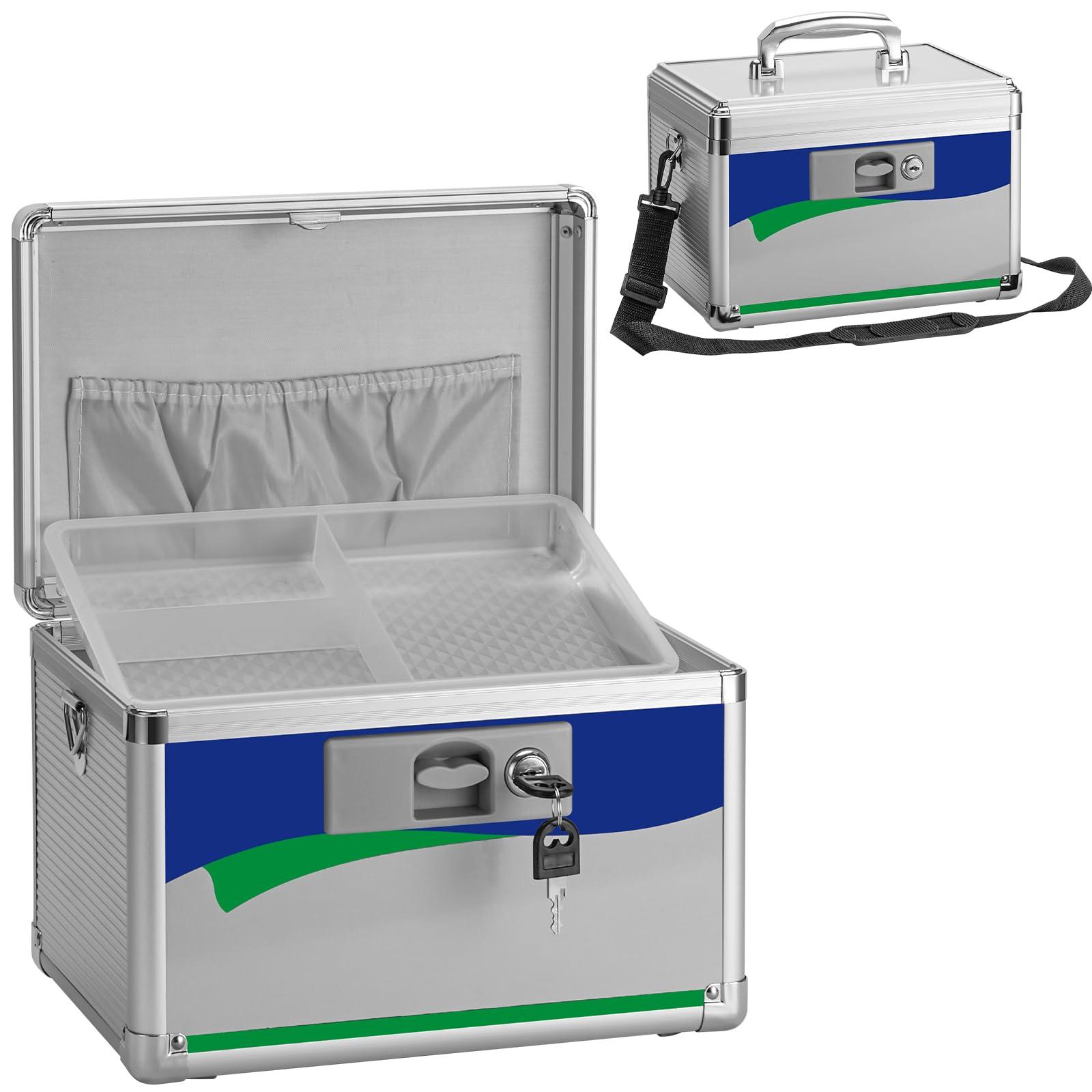 GODLONSEN GODLONSEN Medicine Lock Box for Safe Medication - 15 x 8.7 x 9.4 Inches - Lockable Storage Box for Drugs, First Aid Kit Empty, Lock Boxes with Key for Home/Outdoor (Blue/X-Large)
