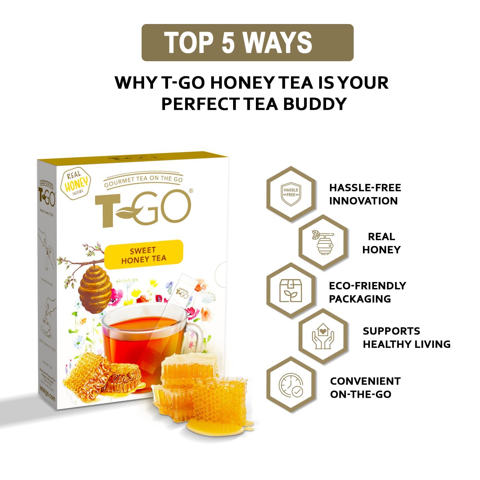 TGO T-Go Sweet Honey Tea Organic Herbal Black Tea Bags Immunity Tea with Real Honey Convenient Tea Sticks Stirring Spoon Ceylon Tea For Digestion 15 Tea Sticks Pack of 1