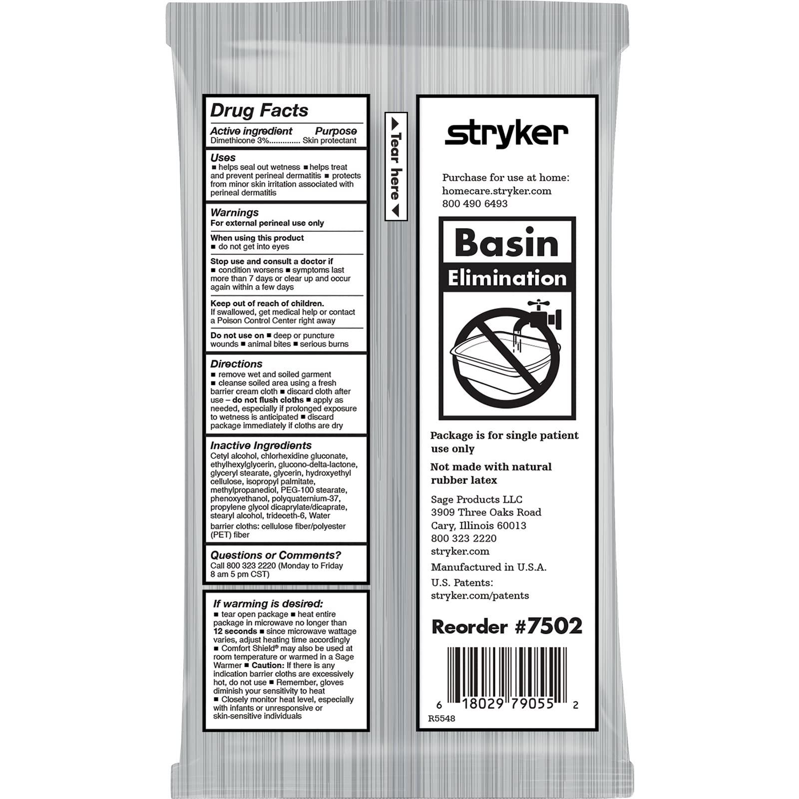 Sage Stryker - Sage Comfort Shield Barrier Cream Cloths with Dimethicone - 100 Packages, 300 Cloths - One-Step Wipes Clean, Treat and Protect Skin from Incontinence Irritation, Hypoallergenic