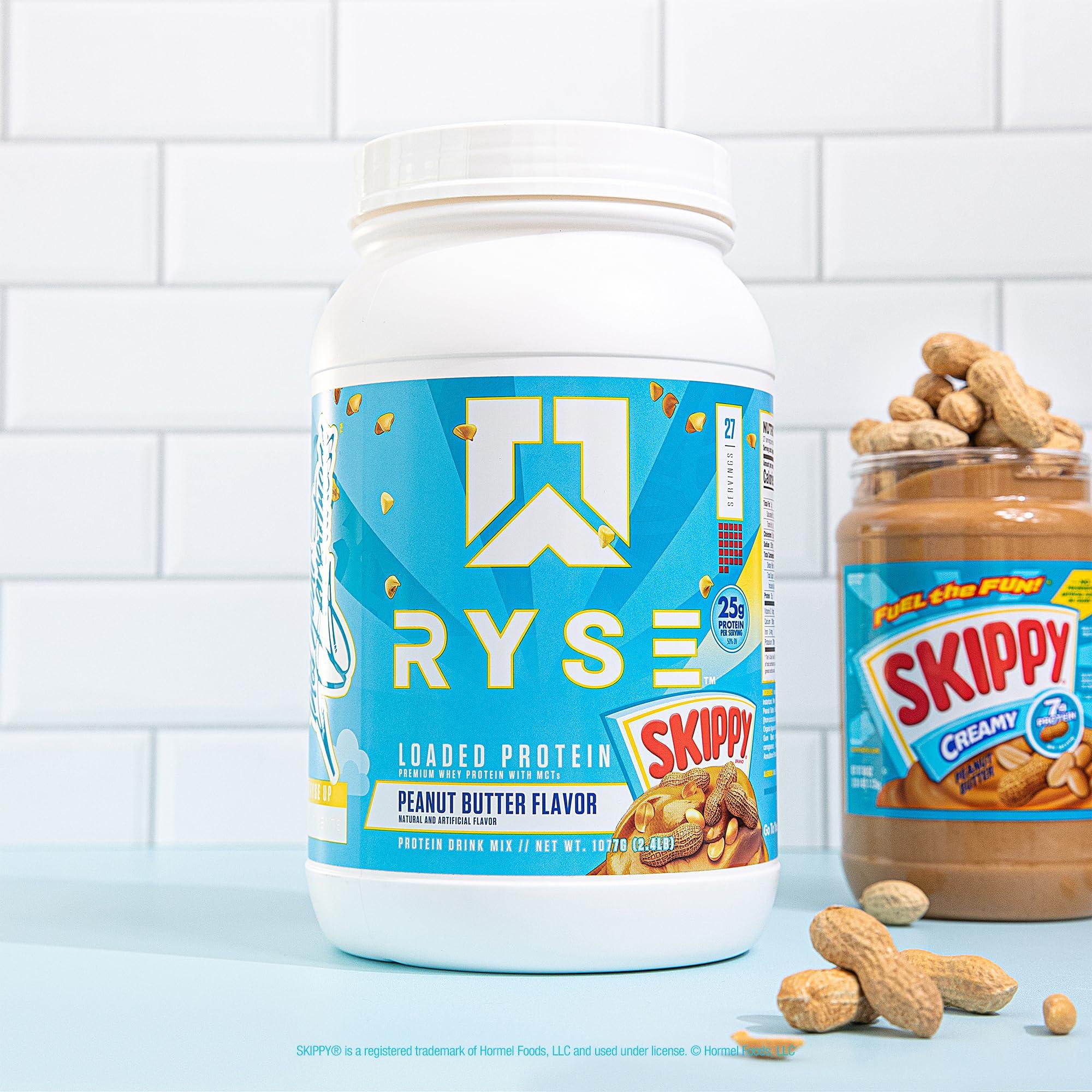 RYSE Up Supplements Ryse Loaded Protein Powder | 25g Whey Protein Isolate & Concentrate | with Prebiotic Fiber & MCTs | Low Carbs & Low Sugar | 27 Servings (Skippy Peanut Butter)