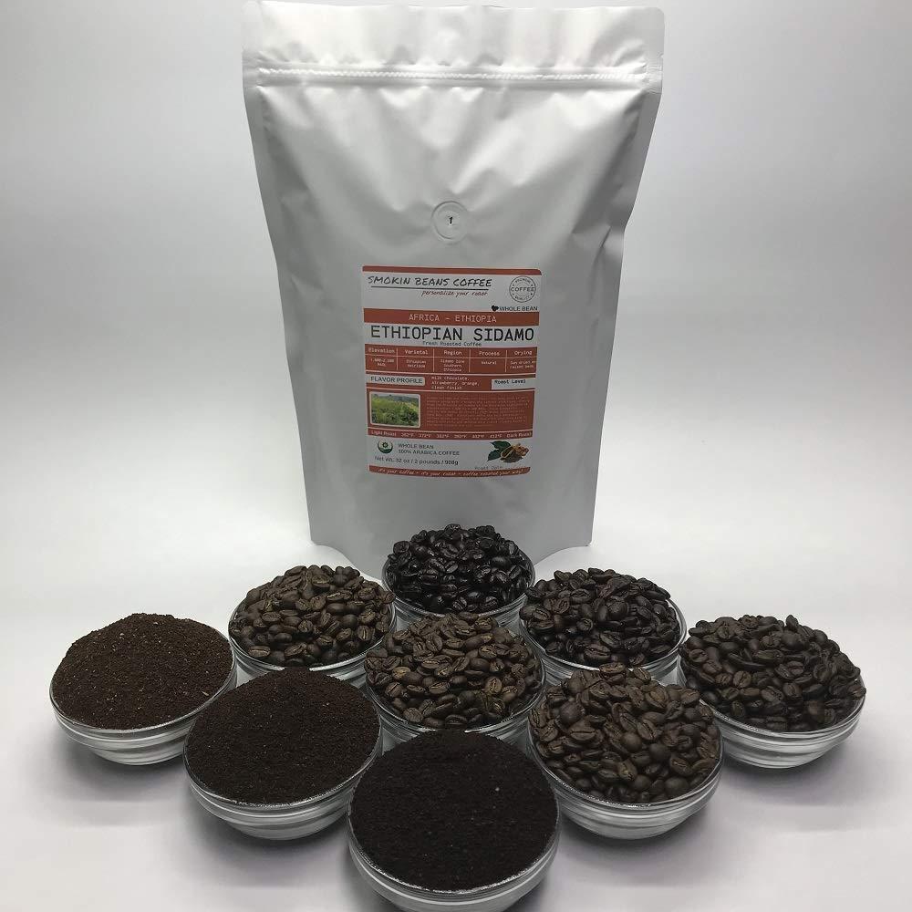 Smokin Beans 2-pound Ethiopia Sidamo (Fresh Roasted Coffee) Arabica heirloom beans roasted-to-order daily medium roast whole bean we can grind or provide lighter or darker roast upon request message at checkout
