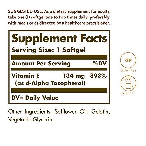 Solgar Solgar Vitamin E 200 IU Alpha, 100 Softgels - Antioxidant, Healthy Aging, Healthy Skin, Immune System Support - Natural Source Vitamin E - Gluten Free, Dairy Free - 100 Servings