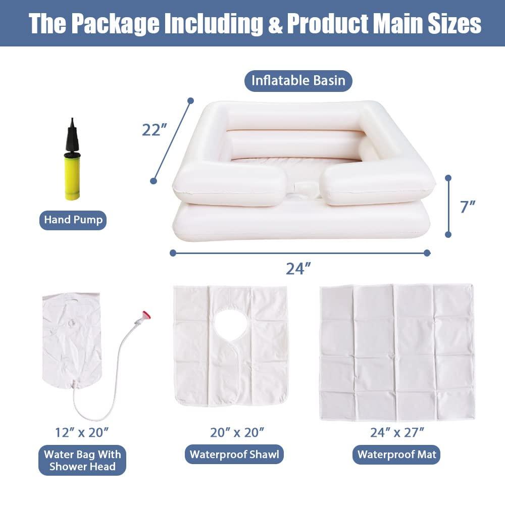 GBH-MED GBH-MED Bedside Inflatable Shampoo Basin Set - Bedridden Hair Washing Bowl System, Hair Shower Bed Bath Supplies for Patient, Disabled, Elderly (Set of 5)
