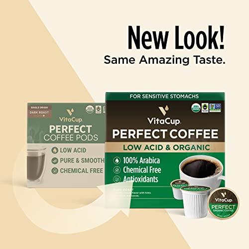 VitaCup VitaCup Perfect Low Acid Coffee Pods, USDA Organic & Fair Trade, Mycotoxin Free, Dark Roast Guatemala Single Origin, Clean & Pure Recyclable Single Serve Pod compatible w/Keurig K-Cup Brewers, 64 CT