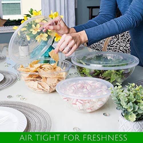 PLASTICPRO PLASTICPRO Disposable Round Crystal Clear Serving Bowls With Lids Party Snack or Salad Bowl, Plastic Clear Chip Bowls, Party Snack Bowls, Candy Dish, Salad (2, 96 OUNCE)