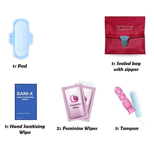 pH Advantage Menstrual Kit All-in-One | Convenience on The Go | Single Period Kit Pack for Travelling, Tweens & Teenagers or Emergency situations | Individually Wrapped Feminine Hygiene Products (Red Purse)