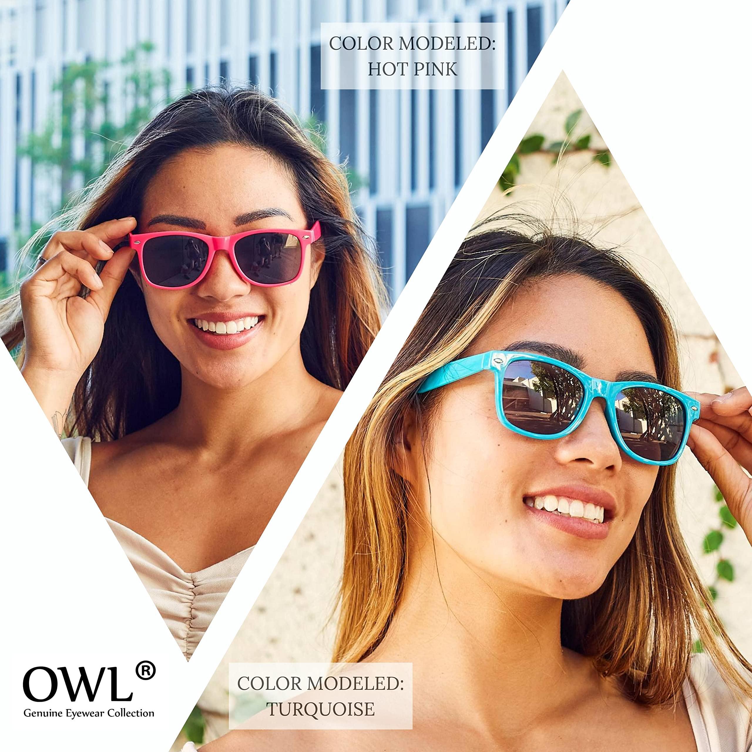 Owl OWL 3 Pack Womens Sunglasses, UV Protected Retro Vintage Sunglasses, Smoke Lens Cool Sunglasses for Men, Colored Plastic Sunglasses Womens, Turquoise Trendy Sunglasses for Women & Mens