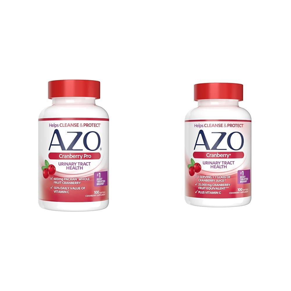 AZO AZO Cranberry Pro Urinary Tract Health Supplement 600mg PACRAN 100 Softgels Cranberry Urinary Tract Health Supplement 100 Softgels Bundle