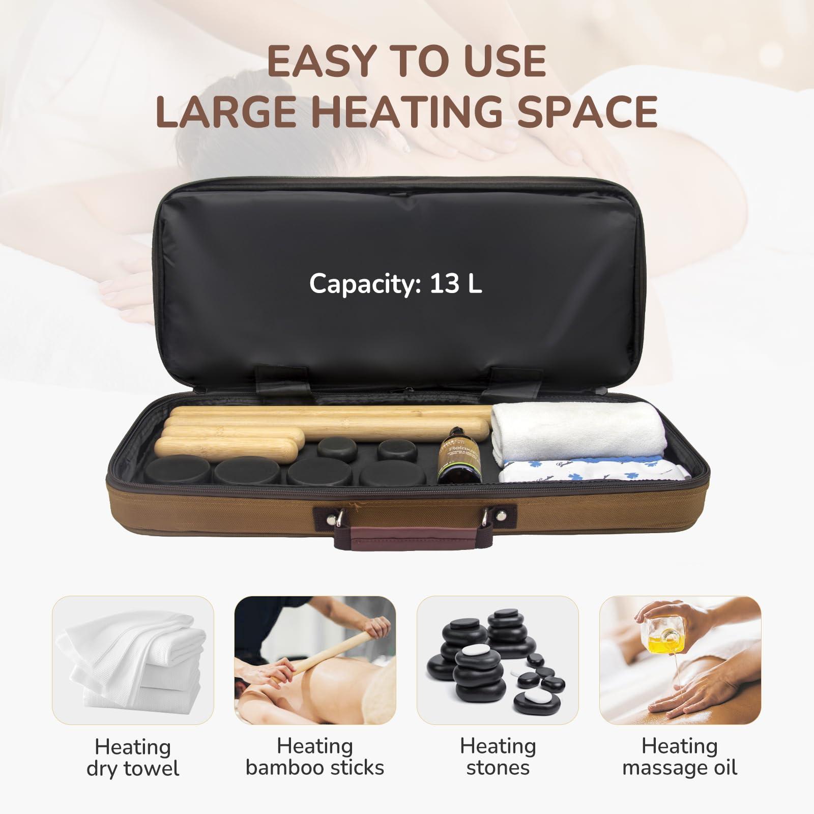 Goodtar Goodtar Hot Bamboo Massage Kit - Portable Massage Stone Warmer Bamboo Massage and Rocks w/Digital Temp Controller, Car Adapter (Duble-Sided Heating Black)