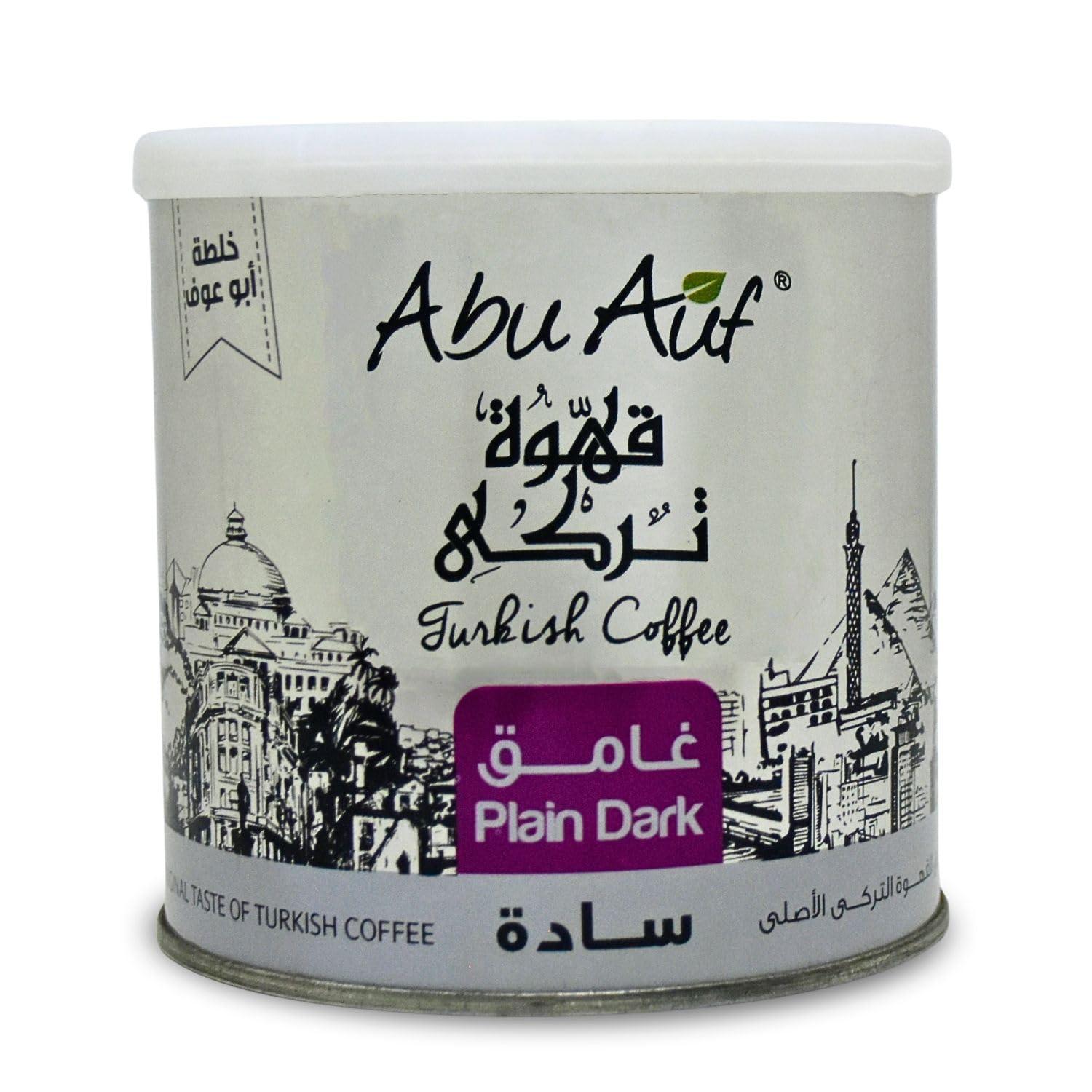 Abu Auf Abu Auf AbuAuf Oriental Original Turkish Coffee Cafe Arabic Arabian Arabica Ground Roasted Mud Coffee Plain Dark Roast (Plain Dark Roast 8.82 oz / 250 gm)