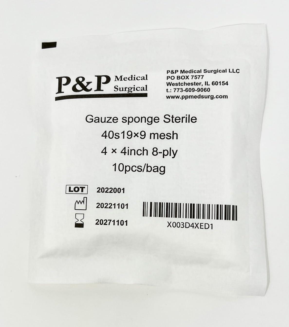 P&P Medical Surgical Gauze Surgical Sponges Cotton STERILE Woven 8-ply High Grade Quality 4\"x4\" Class I(a) All Purpose Pads Box of 1000