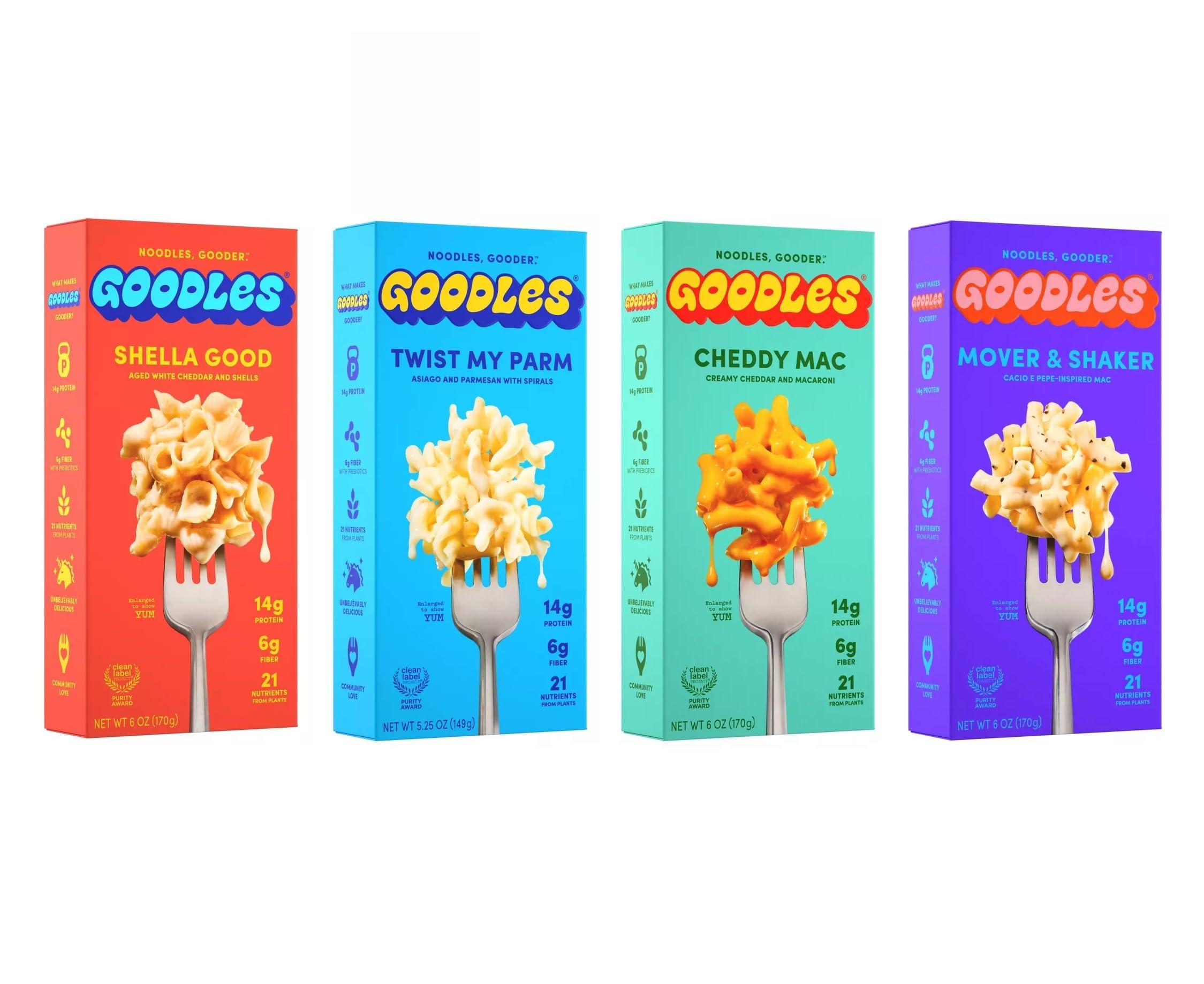 Goodles Goodles Mac & Cheese Assortment 4 Pack, 6oz - 14g Protein, 6g Fiber with Prebiotics, 21 Plant-Based Nutrients and Made w/REAL Cheese! | Clean Label Certified