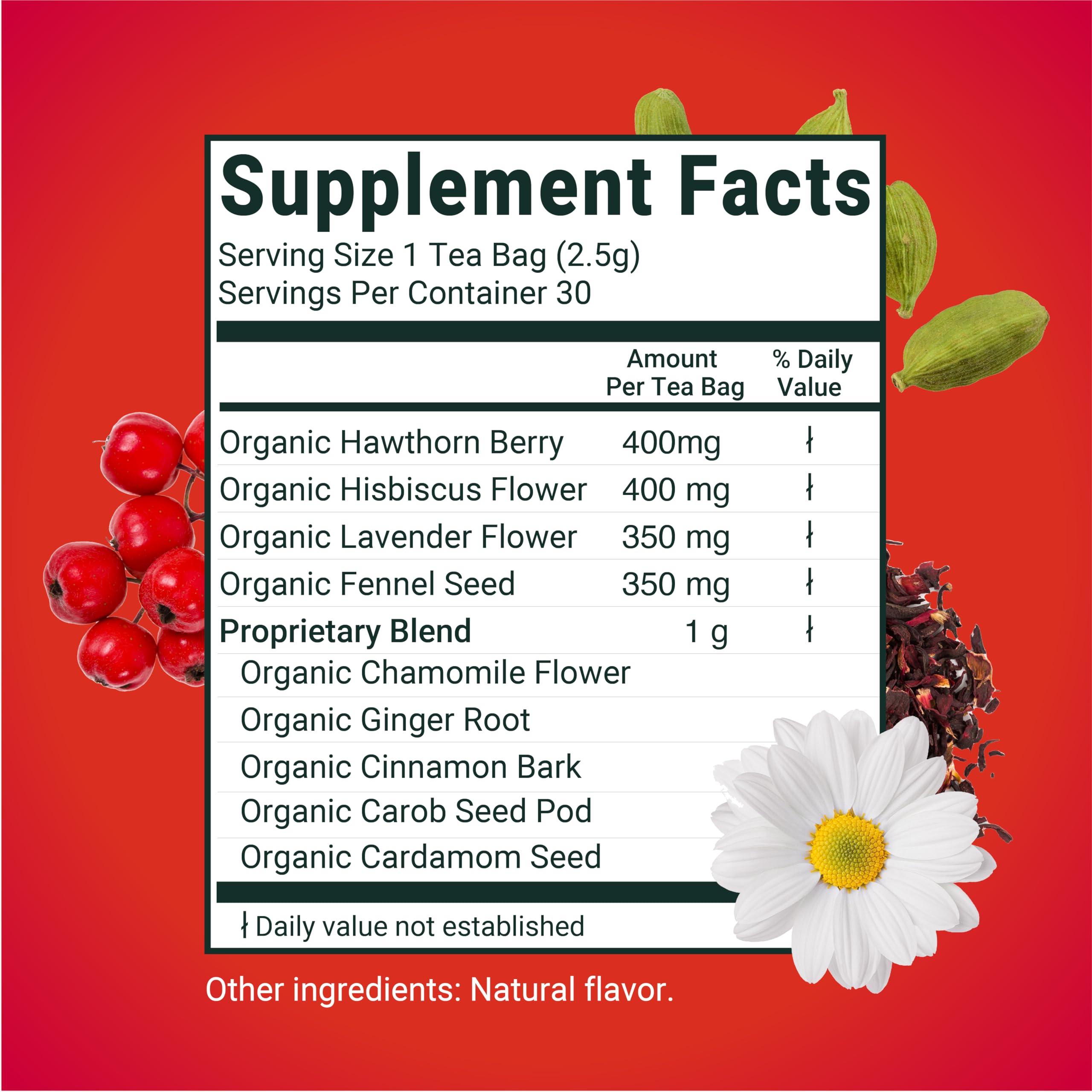 Herbaly Wellness Collection Herbaly Heart Functional Tea - 9 Superherbs - Natural, Organic, Non-GMO, Caffeine-Free, Sugar Free - 1 Pack, 30 Pyramid Tea Bags