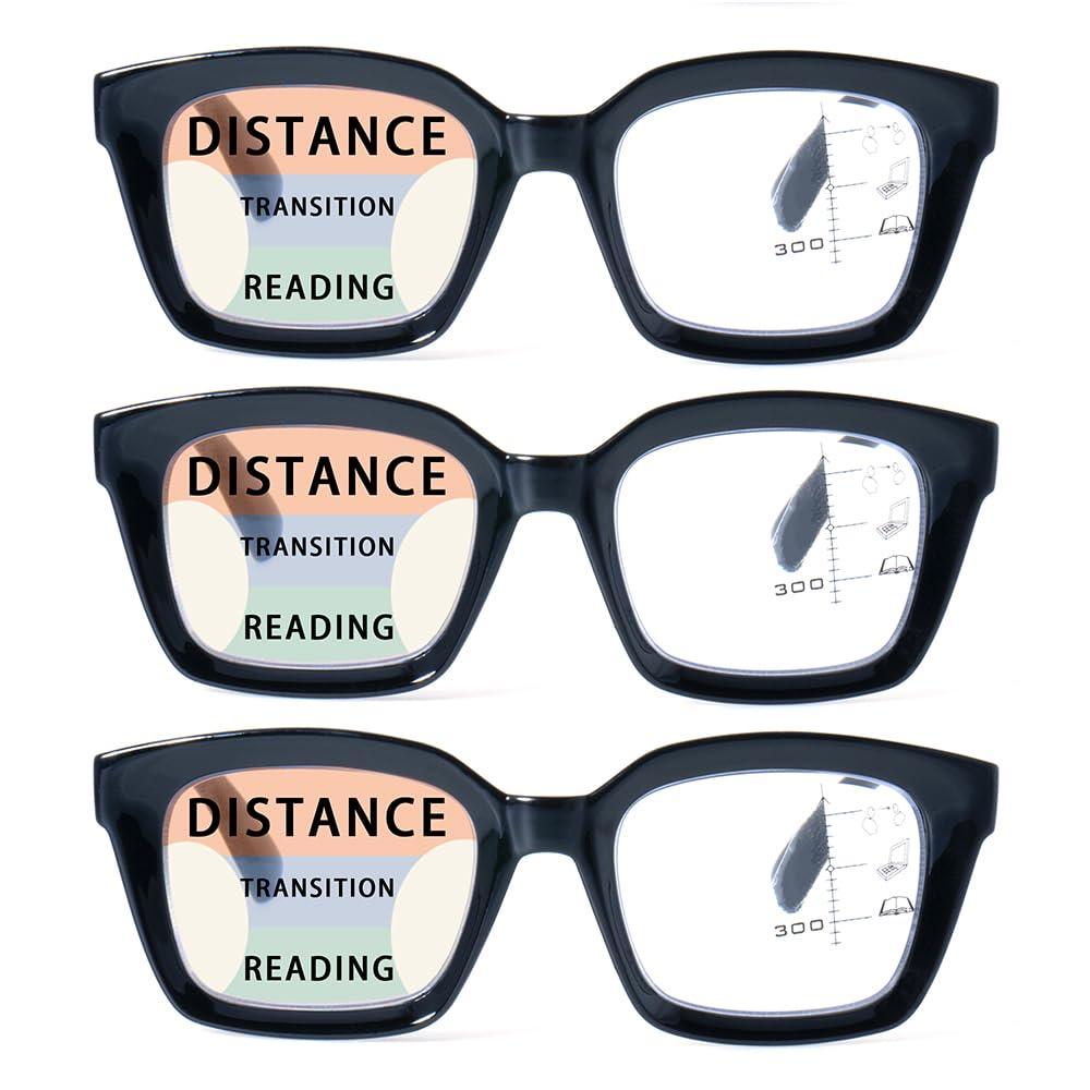 HIYANJN HIYANJN 3 Pack Progressive Multifocal Reading Glasses for Women Men Oprah style Blue Light Blocking Spring Hinger Readers