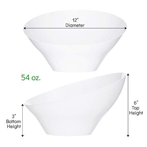 PLASTICPRO PLASTICPRO Disposable Angled Plastic Bowls Round Large Serving Bowl, Elegant for Party's, Snack, or Salad Bowl, White, Pack of 4