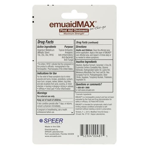 emuaid EMUAIDMAX First Aid Homeopathic Ointment, Natural Fast-Acting Topical Ointment for Resistant Skin Conditions, Reduces Itching, Pain, and Swelling, On-The-Go Travel Size, 0.35oz, 2 Pack