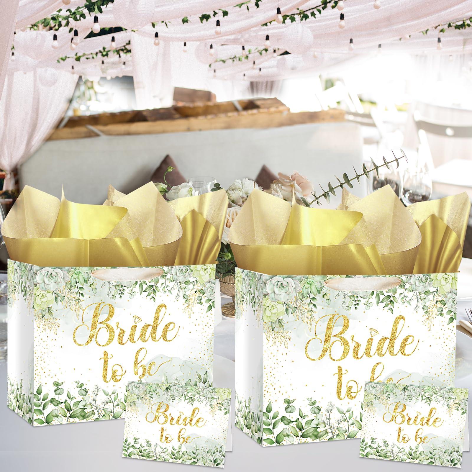 Woosytoo Bride Gift Bag Sage Green Bridal Shower Gift Bags with Cards Tissue Paper Large Bridal Gift Wrapping Bag Bachelorette Engagement Wedding Shower Gift Bag for Sage Green Christmas Bride to Be Party Decoration