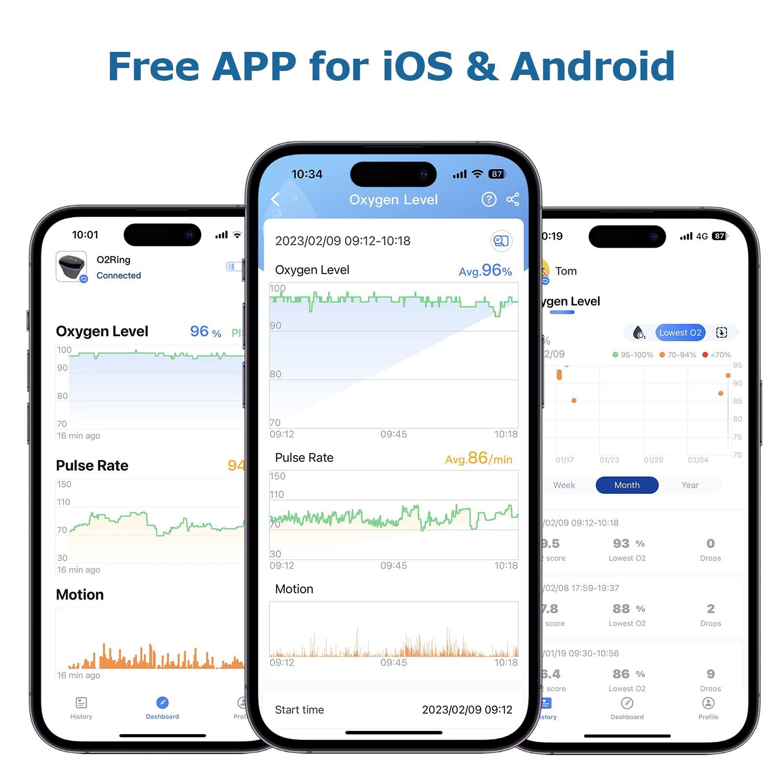 Wellue Wellue O2Ring Oxygen Monitor with Vibration Reminder - Bluetooth O2 Pulse Oximeter Rechargeable, Continuous Recording of SpO2 & PR, Blood Oxygen Saturation Tracker with Free APP & PC Reports