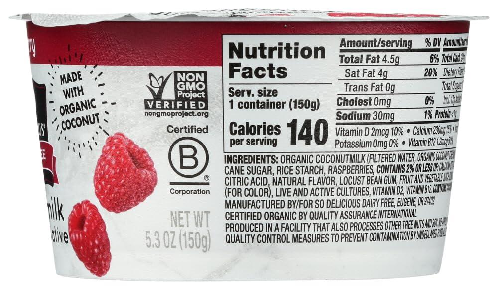 SO DELICIOUS So Delicious Dairy Free Coconut Milk Yogurt, Raspberry, 5.3 Ounce (Pack of 8)