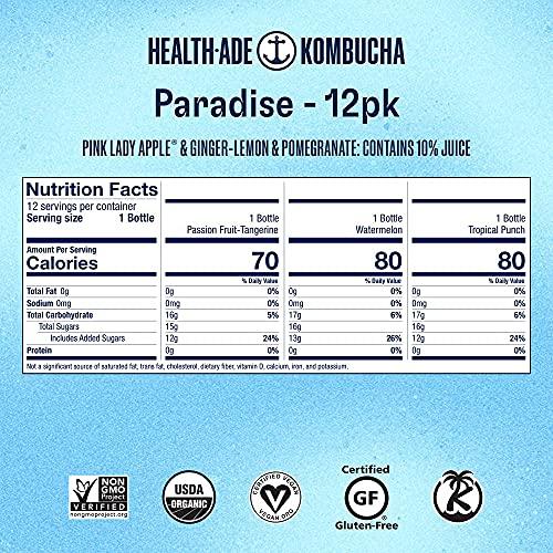 Health-Ade Health-Ade Kombucha Tea Organic Drink, Fermented Tea with Living Probiotics, Detoxifying Acids, Supports Gut Health, Non-GMO, Vegan, Gluten Free, 12 Pack (16 Fl Oz Bottles), Paradise Variety Pack