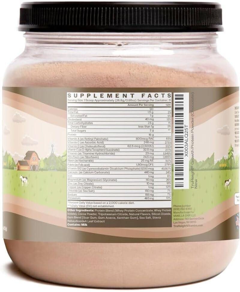 TruHeight TruHeight Growth Protein Shake (Chocolate Milk Flavor, Whey) Natural Growth & Development Protein Powder for Kids & Teens - Endorsed by Pediatricians - Vitamins & Minerals for Picky Eaters - Ages 5+