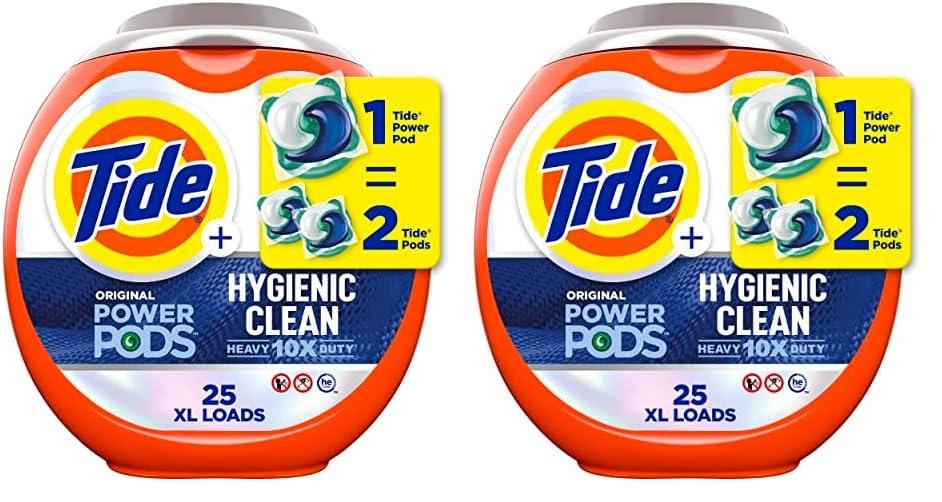 Tide Tide Hygienic Clean Heavy 10x Duty Power PODS Laundry Detergent Pacs, Original, 25 count, For Visible and Invisible Dirt (Pack of 2)