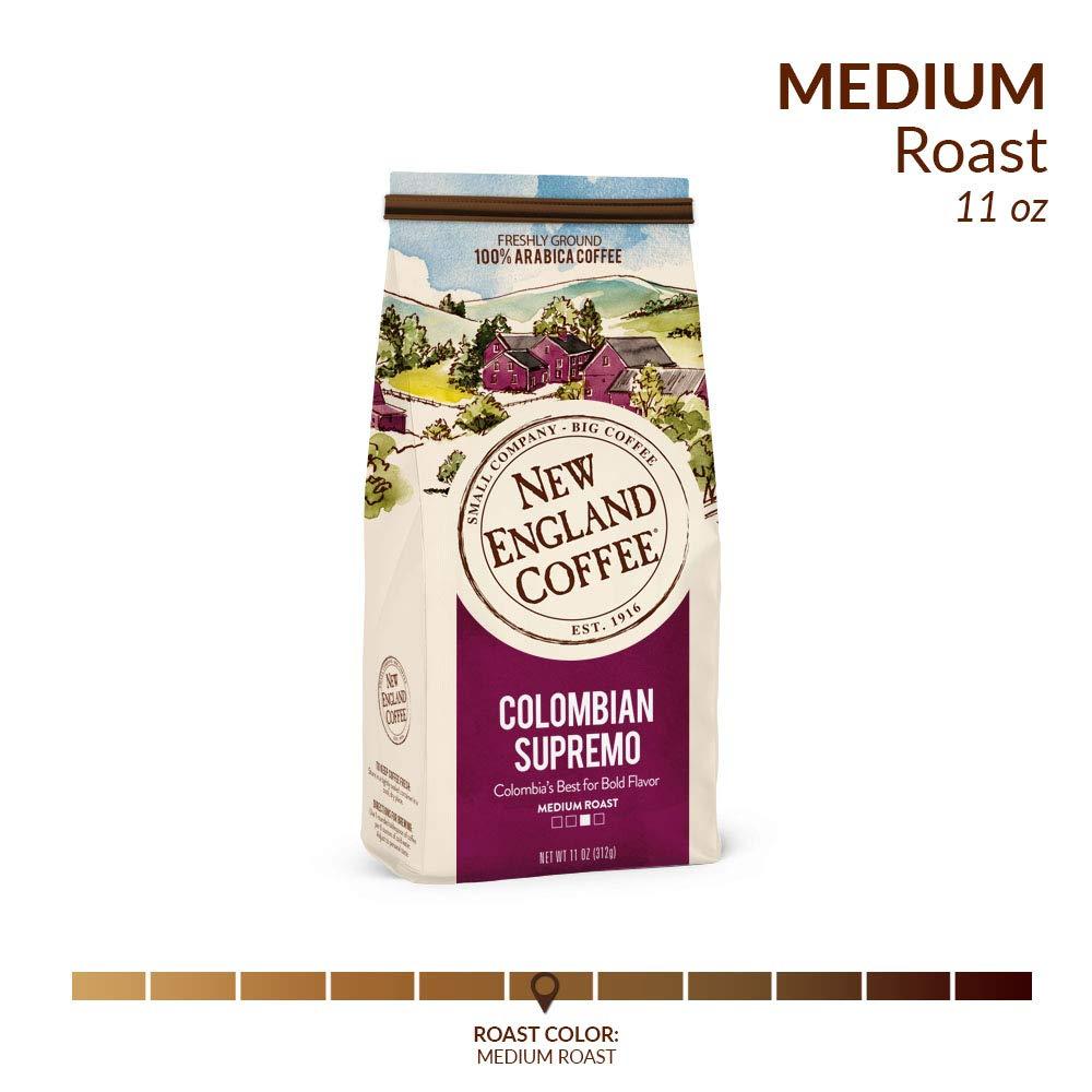 New England Coffee New England Coffee Colombian Supremo, Medium Roast Ground Coffee, 11 Ounce (1 Count) Bag