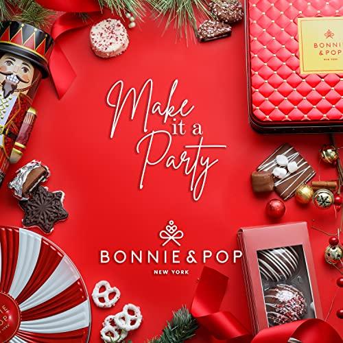 BONNIE AND POP Bonnie and Pop's Holiday Tin- with Assorted Christmas Chocolate, Nuts, Bark, Truffles – Festive, Corporate, Family, Gift Basket Idea for Men and Women