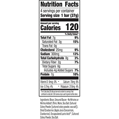 Epic Provisions EPIC Bison Bacon Cranberry Bars, Paleo Friendly, Gluten Free, 4 ct, 1.3 oz Bars