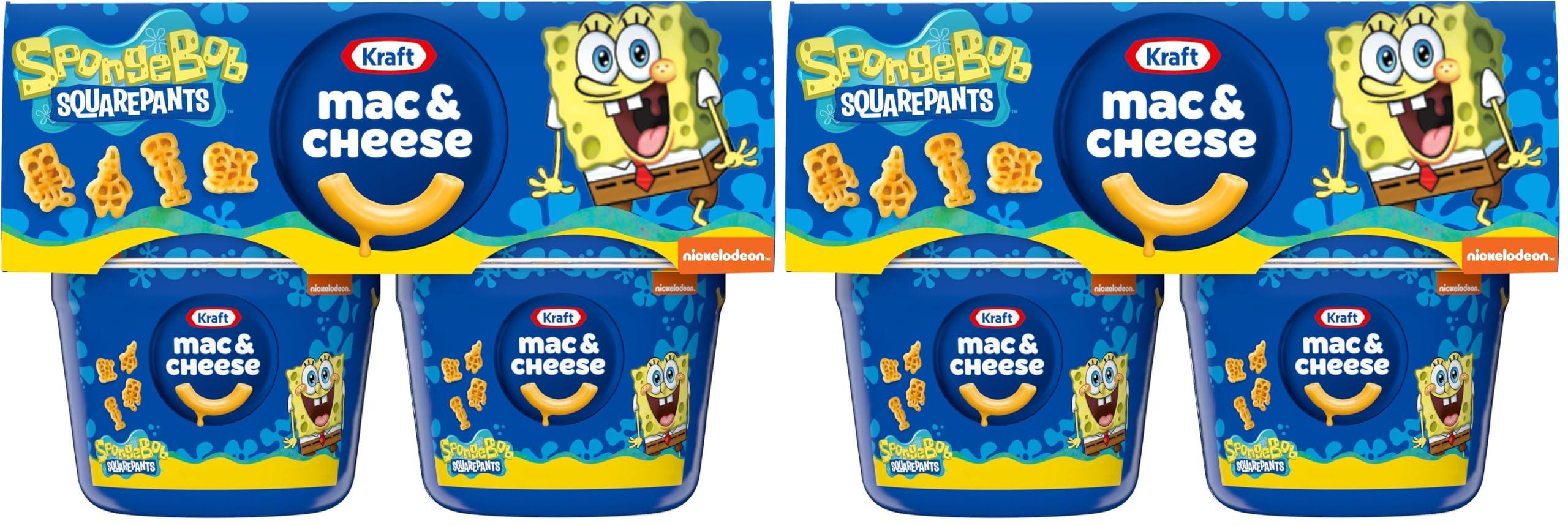 Kraft Mac & Cheese Kraft Mac & Cheese Cups Macaroni and Cheese Microwavable Dinner SpongeBob SquarePants, 4 ct Pack, 1.9 oz Cups (Pack of 2)