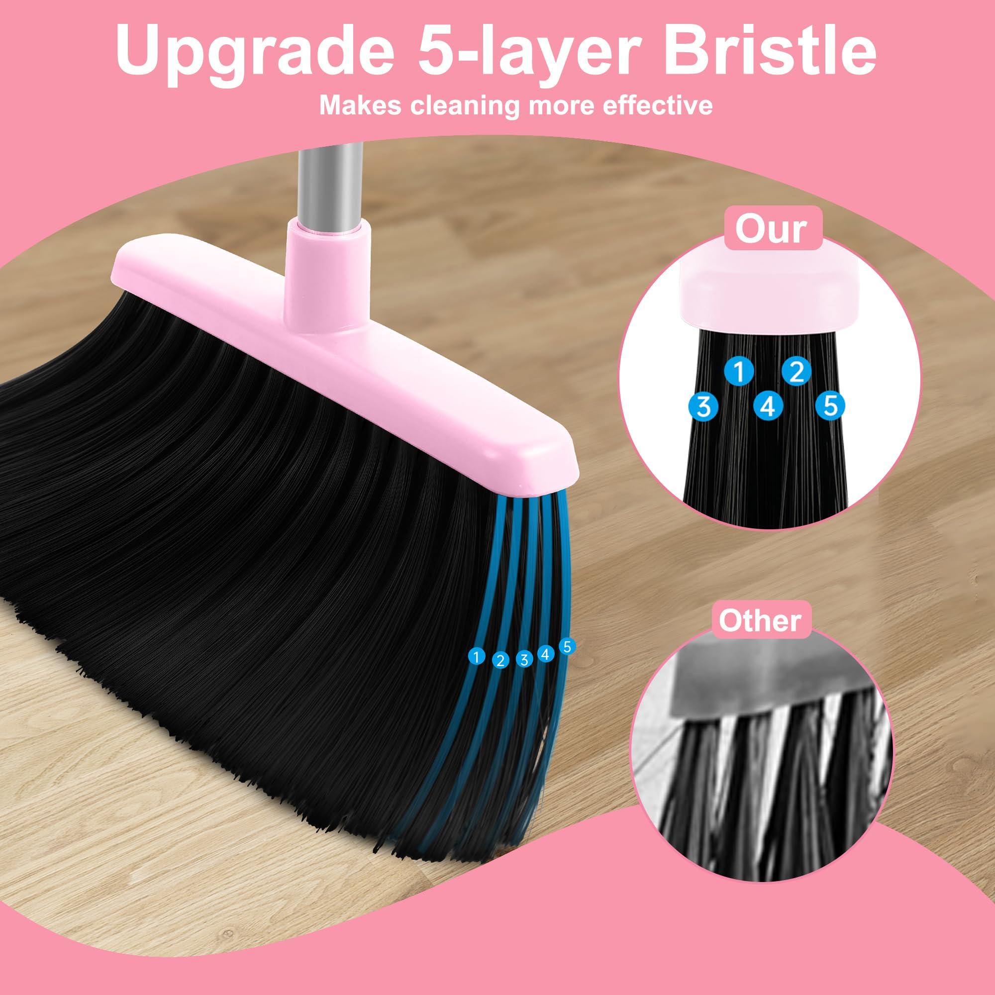 BSKLIN BSKLIN Broom and Dustpan Set, Outdoor Broom with Dustpan Combo Set for Sweeping Indoor Collapsible Broom Set for Home Office Kitchen Lobby Floor Pet Hair (Small-Pink)