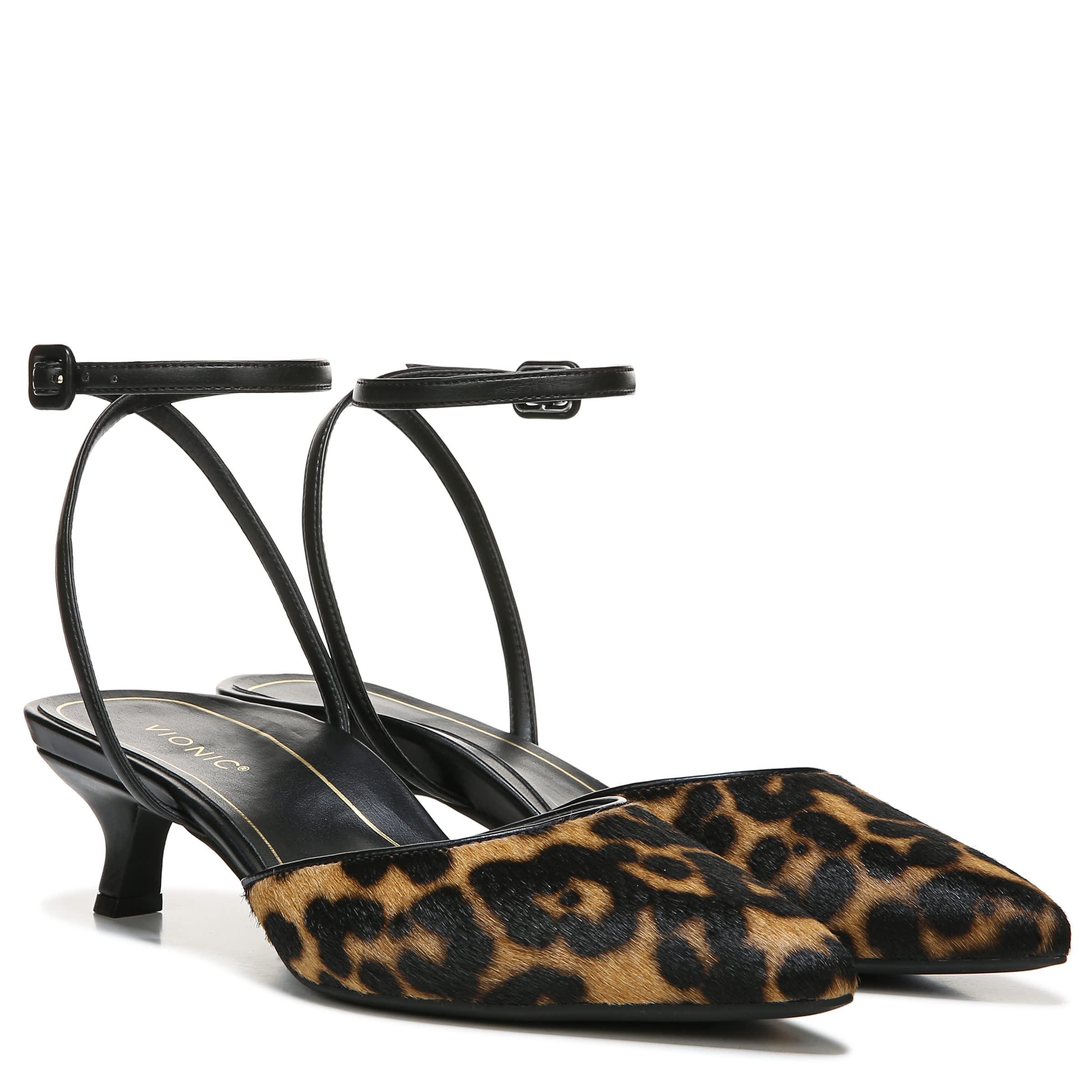Vionic Vionic Women\'s Primrose Jacynda Strappy Kitten Heel- Supportive Ladies Dress Ankle-Strap Heels That Include Three-Zone Comfort with Orthotic Insole Arch Support, Tan Leopard 6.5 Medium