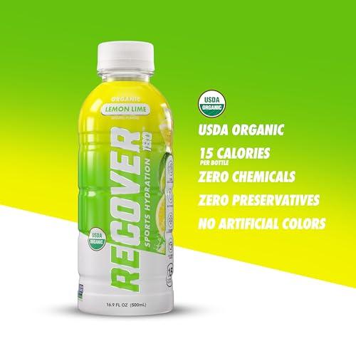 RECOVER 180 RECOVER 180 Organic Sports Hydration Drink, No Sugar Added, 15 Calorie Sports Beverage, Organic Flavors With Vitamins, Potassium-Packed Electrolytes (16.9 Fl Oz (Pack of 12), Lemon Lime)