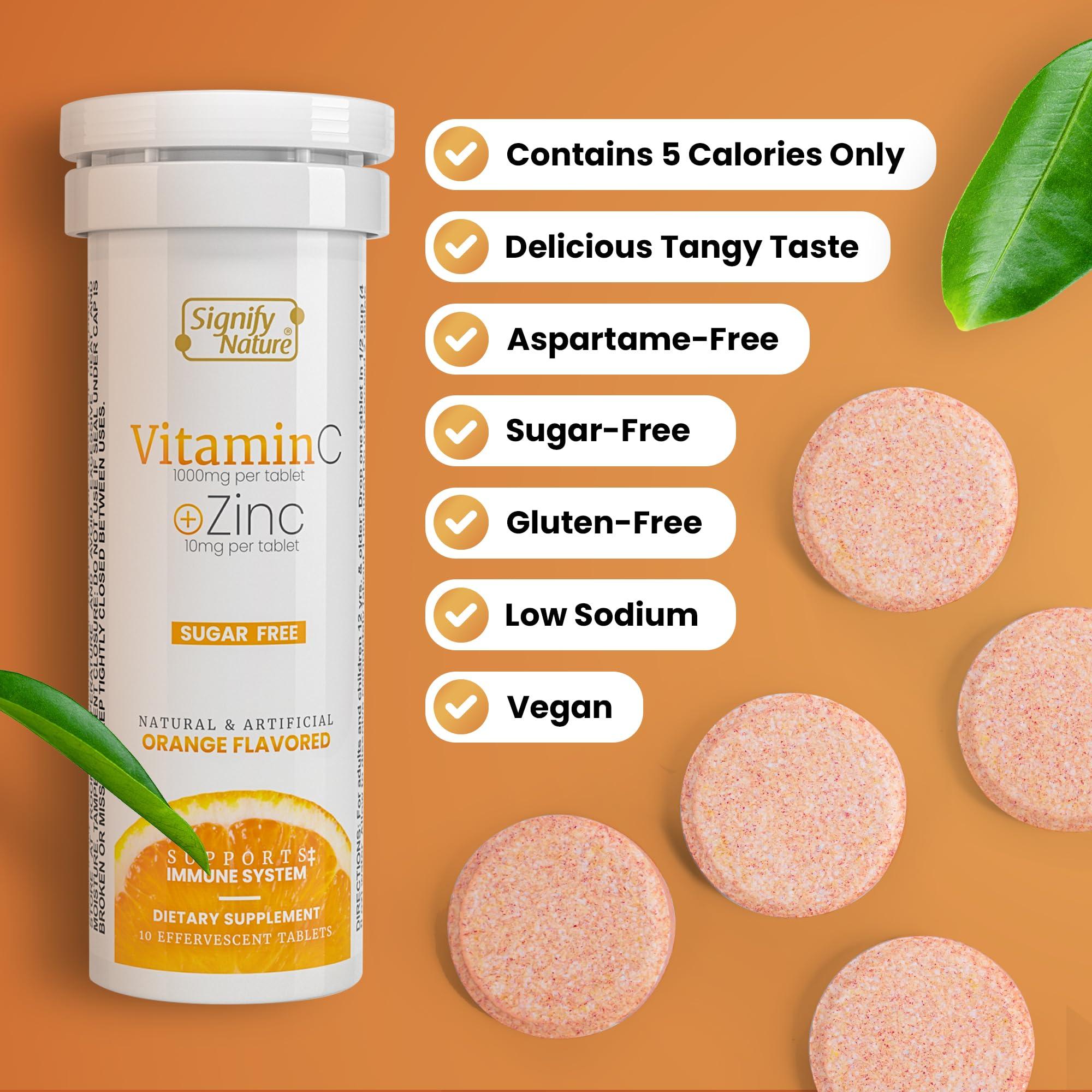 SIGNIFY NATURE SIGNIFY NATURE Vitamin C 1000mg Effervescent Tablets - Potent Immune Support VIT C with Zinc Supplement - Sugar-Free & Vegan Formula | Dissolvable Vitamin C Tablets - Water Soluble Fizzy Elixir - 40CT