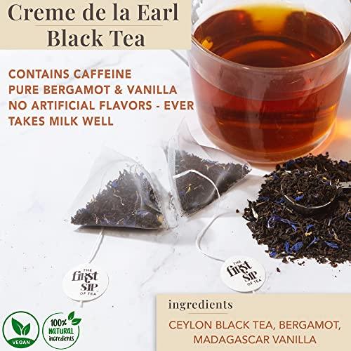 The Spice Hut Creme De La Earl Black Tea, Pyramid Sachet Tea Bags, Madagascar Vanilla & Pure Bergamot, Earl Grey Cream, High Caffeine - 16 Cups | The Spice Hut, First Sip Of Tea